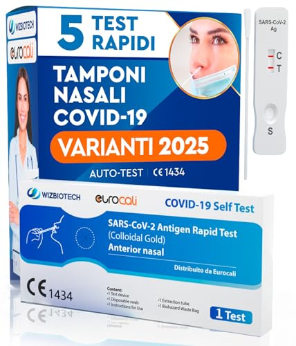 5x Tamponi COVID 19 - Test Nuove Varianti 2025 - Tamponi Rapidi Nasali Certificati per Uso Domestico, Risultato Rapido