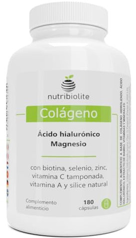 Collagene Idrolizzato Peptan con Acido Ialuronico, Magnesio, Zinco, Biotina, Selenio, Silice Naturale, Vitamine C e A | Pelle, Capelli, Unghie e Articolazioni | 180 Capsule | Nutribiolite