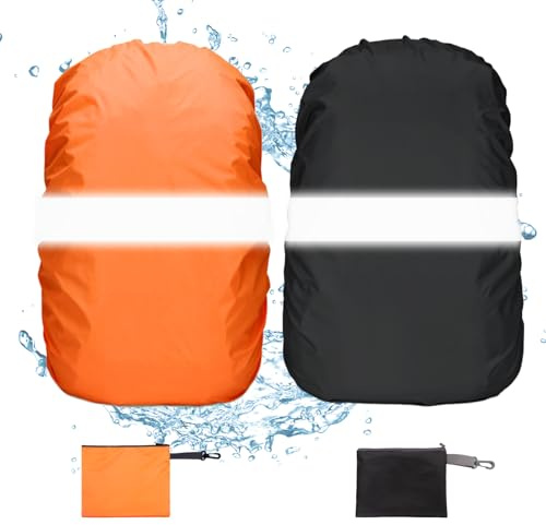 BDSHUNBF 2 Pcs Funda Impermeable para Mochila, Reflectante Funda Mochila Impermeable, Cubierta de Bolsa Protector de Lluvia con Banda Reflectante para Camping Actividades al Aire Libre, 40-50L