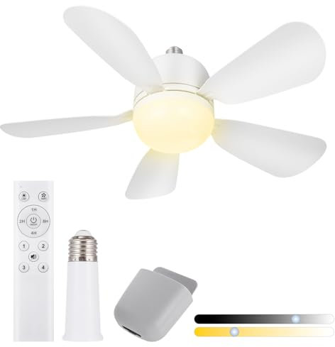 50CM Ventilateur à Douille avec E27 Base, Ventilateur de Plafond avec Lumières et Télécommande, Ventilateur à Douille à Lumière LED pour Salle de Bain, Cuisine, Chambre et Garage, 1 Pack