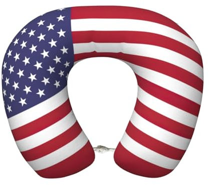 WCXTHGFA U-förmiges Reisekissen mit amerikanischer Flagge, individuelles Memory-Schaum, Nackenstützkissen, tragbares Kissen