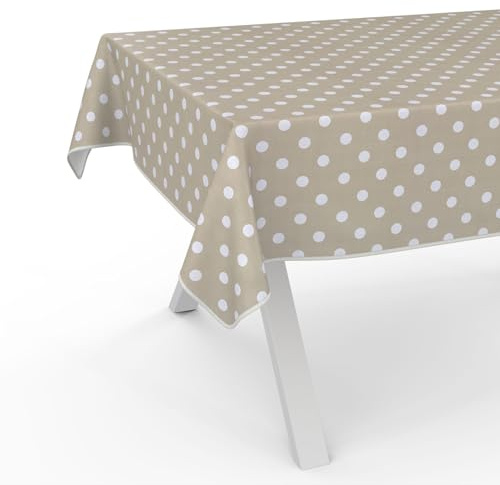 ANRO Wachstuchtischdecke Wachstischdecke Wachstuch Tischdecke abwaschbar Gartentischdecke Wasserabweisend 160x120cm mit Saum (Eingefasst) Punkte Beige