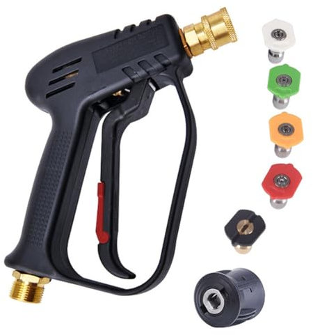 Parthan 4000PSI High Pressure Washer Gun, 5 Spray Nozzles & 1 Hose Connector, M22-14mm to 1/4 Quick Connect, Compatible with Karcher, Short Jet Wash Gun for Car Washing