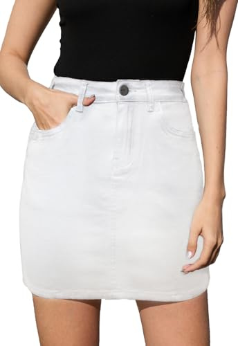 Alaster Queen Gonna estiva corta da donna, jeans, mini, in vita, stretch, gonna avvolgente con tasche, bianco, XL