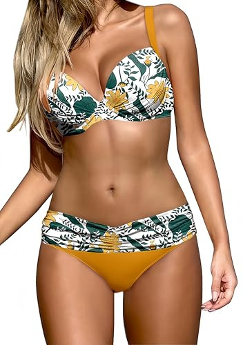 Ocean Plus Maillot de Bain 2 Pièces Femme Bikini Push-Up avec Armatures Moulées et Culotte Brésilienne Opaque pour Plage Piscine Sport