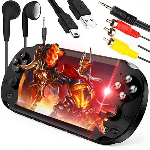 Retoo Console de jeu portable, avec écran HD de 5,1 , portable, rétro, avec plus de 1000 jeux, lecteur de carte SD, casque inclus, idéale pour enfants et adultes, noire