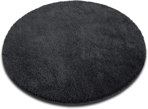 casa pura Badematte rund 120cm Dunkelgrau, Flauschiger Badezimmerteppich Shaggy, Badvorleger rutschfest, waschbar, Duschvorleger, Teppich Fußmatte für Badezimmer und Dusche