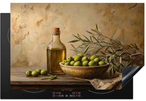 KitchenYeah© Protège Plaque Induction 81x52 cm Deco Cuisine Accessoire Pratique Protection De Vitroceramique Kitchen Gadget Olives - Nature Morte - Vintage
