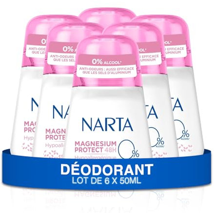 Narta - Déodorant Femme Bille - Magnesium Protect 48h Hypoalergénqiue Sans Alcool - lot de 6 x 50ml