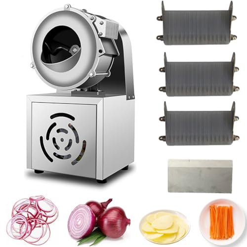 LYDBMYT Cortadora automática de Verduras Comercial, trituradora de Verduras eléctrica de 180 W, con 4 Cuchillas, 1400 r/min, Grosor Ajustable de 2 a 5 mm