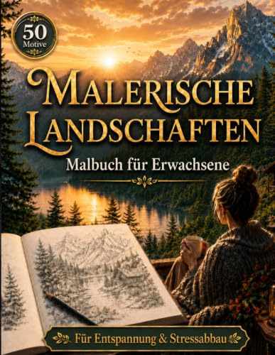Malbuch für Erwachsene - Achtsamkeit und Entspannung: Wunderschöne Landschaften zum Ausmalen: Für Achtsamkeit, innere Ruhe und Stressabbau – 50 Motive im Großformat - Perfekt als Geschenk