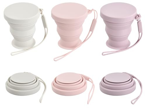 Anseom 3-Pack Vaso Plegable Silicona Copas de Viajes Plegado, Portátil y Reutilizable, Taza de Café Plegable Copa Telescópica para Camping Senderismo y Viaje