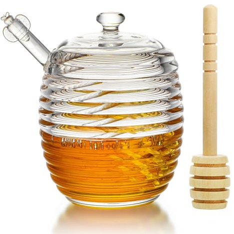 H&D HYALINE & DORA 250 ml Honigspender aus Glas mit Schöpflöffel, Honigtopf für die Küche zu Hause, zur Aufbewahrung von Honig und Sirup