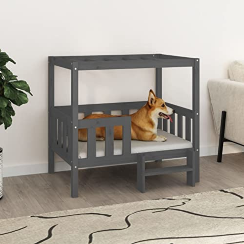 FENLAX Hundesofa Bequeme Haustierbett Welpenbett aus Holz Hundehütte für Große Mittelgroße Hunde Massives Kiefernholz Modernes und Elegantes Design Grau 95,5x73,5x90 cm