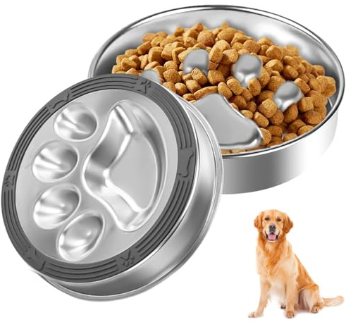 Antischlingnapf Hunde 304 Edelstahl, Ø22 cm Antischlingnapf Hund Edelstahl mit Rutschfester Silikonmatte, Anti Schling Napf Hund Schlingnapf Slow Feeder für Mittel Große Hunde Katzen
