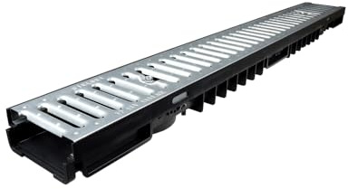 MCH Grondaia di drenaggio con griglia in acciaio, 100 x 13 x 5,5 cm, portata 1,5 t, attacco DN110, set completo 10 m