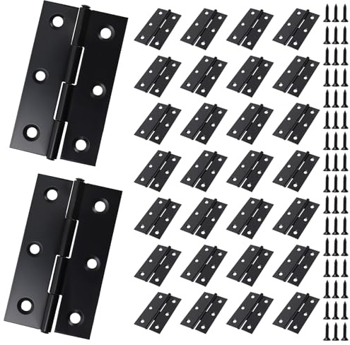 PINGEUI 30 Pcs Black Door Hinges, 68mm x 39mm Stainless Steel Butt Hinges with 180 Pcs Screws, Internal Door Hinges for Home Furniture Wooden Door Hinge