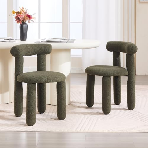 chairus 2er-Set Moderne Esszimmerstuhl, Armlehnenlos, Grün/Kunstfell | Gepolsterte Küchenstuhl ohne Armlehne, Weicher Kunstfell-Bezug, Platzsparend und perfekt für Kleine Esszimmer, Wohnzimmer