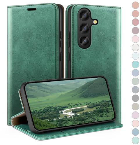 HUOUH for Samsung Galaxy S25 FE Wallet case with RFID Blocking PU Leather,Flip Folio Book covers,Credit Card Holder Shockproof Phone case Women Men for Samsung S25 FE case Sea Green
