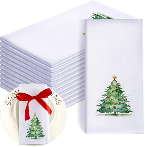 Panelee 12 Pezzi 43 x 43 cm Tovaglioli di Stoffa Natalizi Morbidi e Confortevoli Tovaglioli da Tavola Riutilizzabili Lavabili in Raso Decorazioni per Casa Ristoranti Feste Natale(Albero di Natale)
