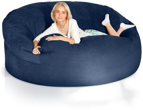 Green Bean Jumbo Max Riesensitzsack mit Memory-Schaum Flockenfüllung – Sitzsack XXL aus flauschigem Velours in 6ft (180x120cm) Dunkelblau – Indoor Lounge-Sitzsack waschbar & gemütlich