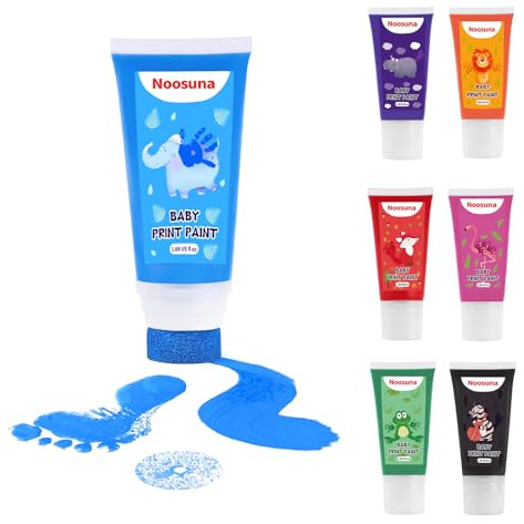 Noosuna Baby Hand and Footprint Ink with Sponge Head, Baby Safe Paint, 1.69 fl oz Non-Toxic and Washable, Dog Safe Paint for Paws Suitable for Babies and Pets, Newborn Memento, Blue