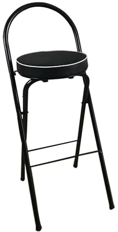 Sgabello da Bar Pieghevole da Cucina, Sgabello Alto Imbottito Rotondo Pieghevole Portatile con Poggiapiedi e Schienale, per Casa(Black,65cm/26in)