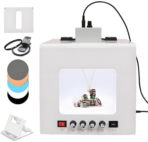 HEIHEIZI Pro Jewelry Photography Light Box Kit with 360° Adjustable Turntable – Premium Photo Studio Setup for Stunning Gemstone & Jewelry Images, Customizable Speed & Color Temperature TB200
