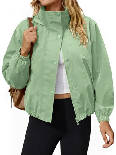 Yousify Womens Lightweight Jacket Windbreaker Hooded Athletic Sun Protection Outerwear Hiking Jackets Spring Coats Green