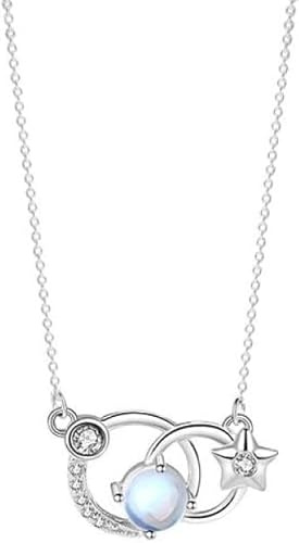 WHJYSU Silverhalsband,Zodiac S925 Sterling Silverhalsband För Kvinnor Elegant Dam Zirconia Halsband Kristall Månstenshänge Halsband Smycken För tjejer Födelsedagspresent