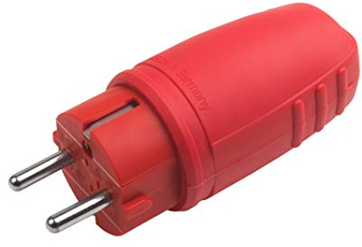 Meister Schutzkontakt-Stecker - Gummi/Kunststoff - rot - 250 V - 16 A - Maximaler Kabelquerschnitt 2,5 mm² - IP44 Außenbereich - Zentrale Einführung / Schuko-Stecker mit Knickschutz / 7421470