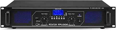Fenton FPL1000 PA Verstärker 1000 Watt, 3 Kanal Endstufe, Digitalverstärker mit Bluetooth, AUX, USB, MP3-Player, Mehrkanal Leistungsverstärker, Amplifier, Schwarz
