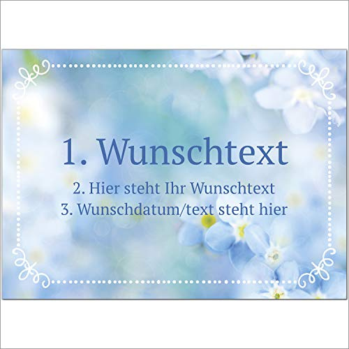 Einladungskarten Manufaktur Hamburg 8 x Personalisierte Gruß-Karten mit Ihrem Wunschtext, Motiv Vergiss mein Nicht blau, als Einladung, Save The Date, Dankeskarte oder Geburtstagskarte, DIN A6