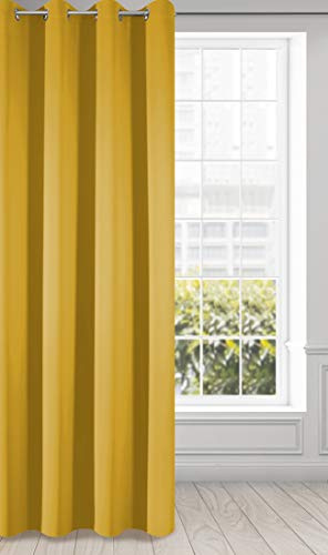Eurofirany Logan Vorhang Blickdicht, Blackout, Satin Verdunkelungsvorhang mit Ösen-1 STK. Ösenvorhang, Elegant, Glatt, Einfarbig, Wohnzimmer, Schlafzimmer, Senfgelb, 135x250 cm