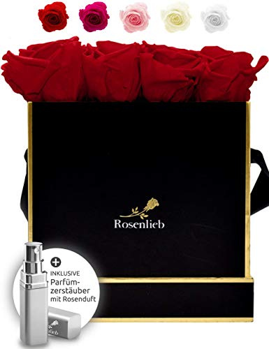 Rosenlieb Rosenbox mit 16 Infinity Rosen (3 Jahre haltbar) | Echte konservierte Blumen | Flowerbox Inklusive Grußkarte | Geschenk für Mutter Muttertag (Square Bellissima Schwarz, Rot)