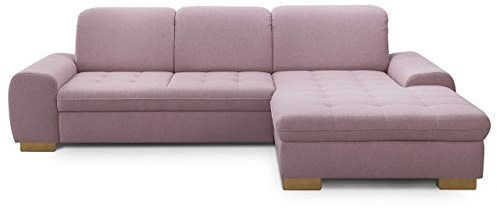 CAVADORE Sofaecke Lexi im Landhausstil / Sofa in L-Form mit XXL-Longchair rechts und Federkern / Inkl. Kopfteilverstellung / 275 x 82-99 x 173 / Flachgewebe: Altrosa