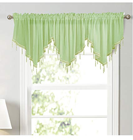 Yaland Cortina de gasa para cocina, cortinas transversales, cortinas de un solo color, cortinas de estilo moderno, bistrocortinas triangulares (ancho x alto 130 x 60 cm), 1 pieza verde