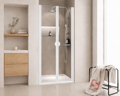 Schulte porte douche battante niche 90 x 180, blanc, 2 volets verre 5mm
