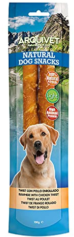 Arquivet Pack 12 Unidades Snacks Twist con Pollo Enrollado 24 cm 100 gr - Natural Dog Snacks - 100% Natural - Chuches, premios, golosinas para Perros - Producto Light - Muy Rico en nutrientes