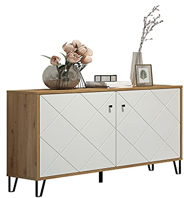 trendteam smart living - Touch - Sideboard - Artisan Eiche/Weiß - Kommode mit 2 Türen und 4 Fächern - (BxHxT) 123 x 76 x 40 cm - Wohnzimmerschrank mit modernen Metallfüßen - kratzfest