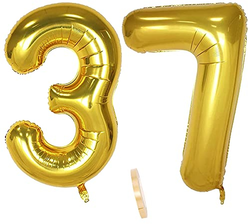 2 Ballons Numéro 37, Ballon 37 Ans Anniversaire Or XXXL 100cm Gold Géant Ballon Figurines Gonflable Hélium Feuille Chiffres Deco Pour Femme Homme La Décoration De Fête Mariage D'anniversaire