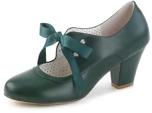 Women's Mary Jane Pumps Chunky Block Shoes Heart Hollow Adorable Vintage Shoes Unique Round Toe Design with Lace Up