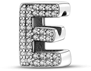 Pandach Damen Charm Anhänger Buchstabe E für Armband 925 Sterling Silber Charms Beads passend für Armband und Halskette, Kompatibel mit Europäischen Armbändern für Frauen Mädchen