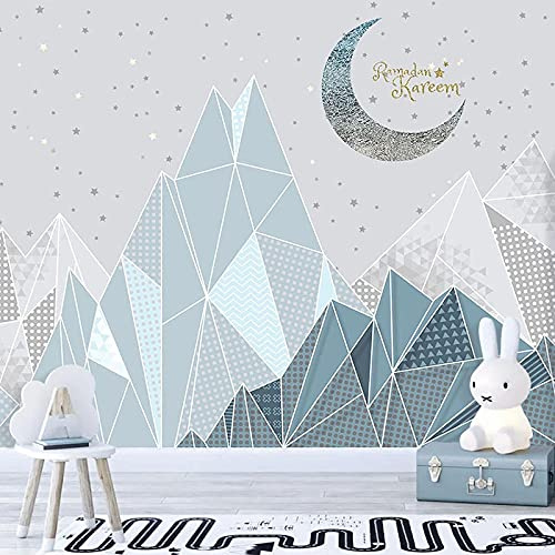 YABAOST Pvc Autoadhesivo Impermeable Papel Tapiz 3D 380X360Cm Fotomural 3D Mural De Personalizar Vinilo Resumen Luna Montañas Sala De Estar Mural De Arte De Etiqueta De La Pared