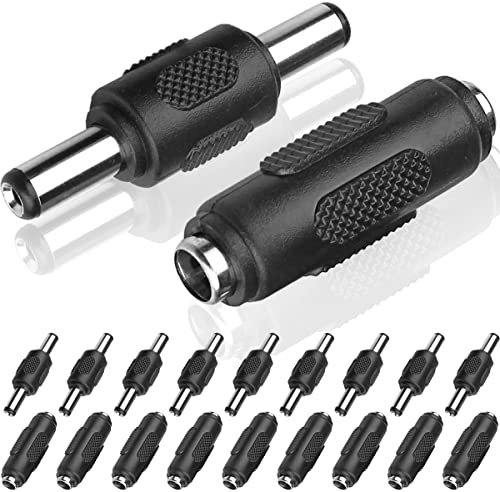Xiatiaosann 5.5x2.1mm DC Power Connector Adapter 20 PCS, Male to Male Coupler Plug, 12V Female to Female Jack Socket for CCTV Security Camera Led Strip, 10 x Male / 10 x Female