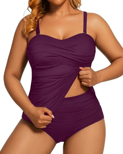 Women Two Piece Plus Size Tankini - Strapless Bandeau Swimsuit