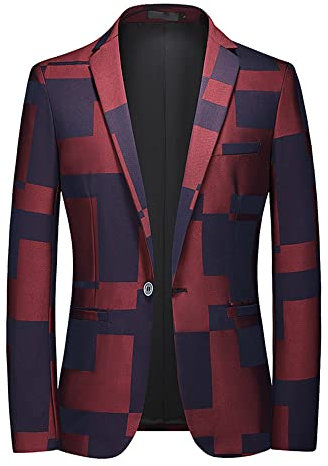 TnmZi Blazer Jacke Herren Mode Druck Slim Fit Anzug Jacke Männer Frühling Urban Business Casual Jacke Herren Mit Taschen Abschlussball Langarm Jacke Herren G-Wine Red XXL