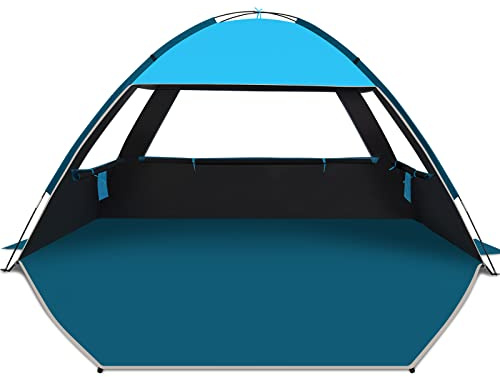 Commouds Strandtält för 4–5 personer, UPF 50+ solskydd för stranden med Dark Shelter-skyddsteknik, bärbart strandtält/baldakin, lätt och enkel installation, eventskydd för stranden, camping, fiske och