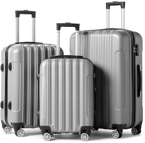 LEADZM 3er Kofferset Rollkoffer Hartschalen (Silbergrau) | Reisekoffer Trolley Set Handgepäck 4 Rollen