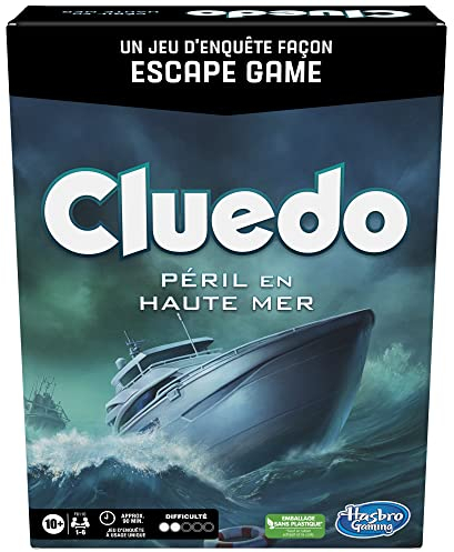 Hasbro Gaming Cluedo Flugzeug auf hoher See, Ermittlungsspiel im Escape Game-Stil, kooperatives Brettspiel für 1-6 Spieler (französische Version)